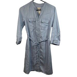 Malvin I Love Linen Blue Shirt Dress Small US 6 3/4 Sleeves Knee Length Germany